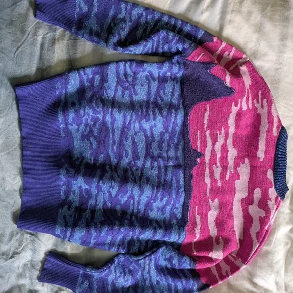 Mukzin surreal sweater eye flower psychedelic landscape pink blue - Picture 6 of 7